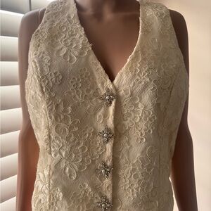 Jessica McClintock Ivory Floral Lace Vest
